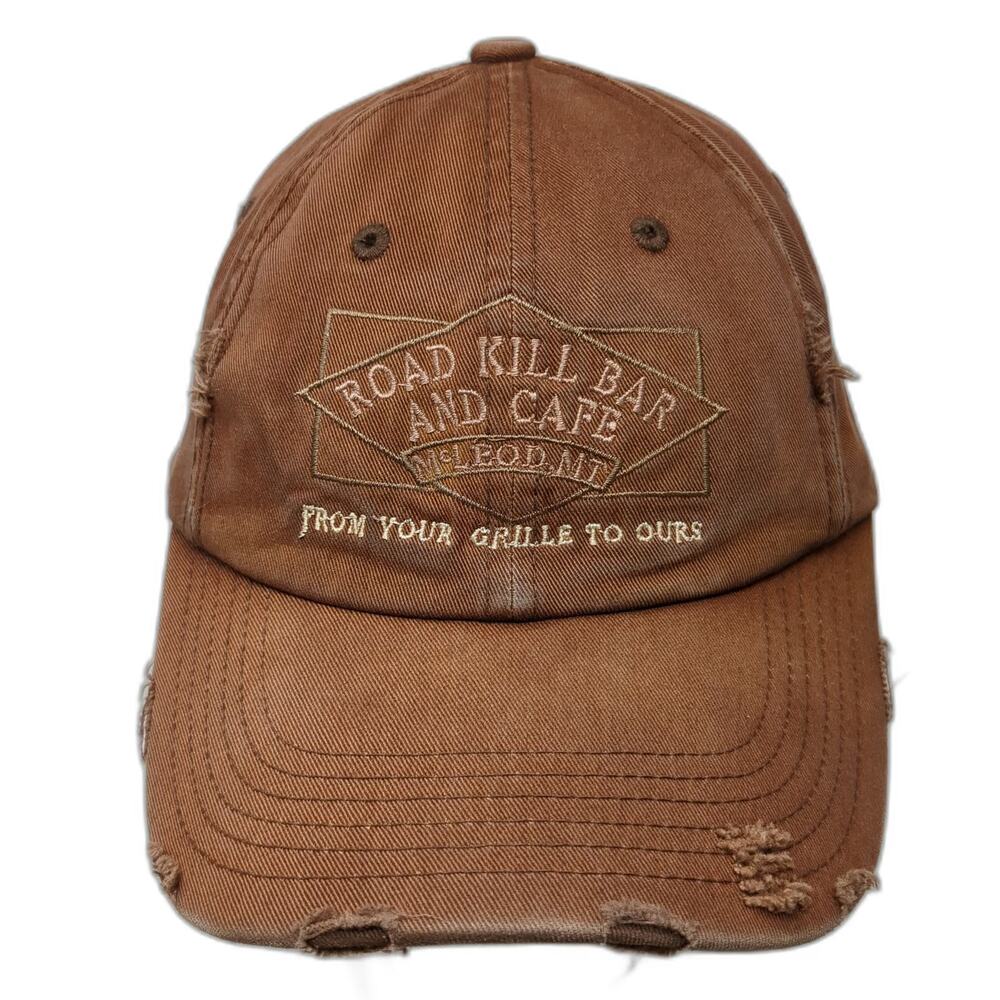 District Threads Baseball Cap Brown One Size Distressed Road Kill Bar Cafe Hat